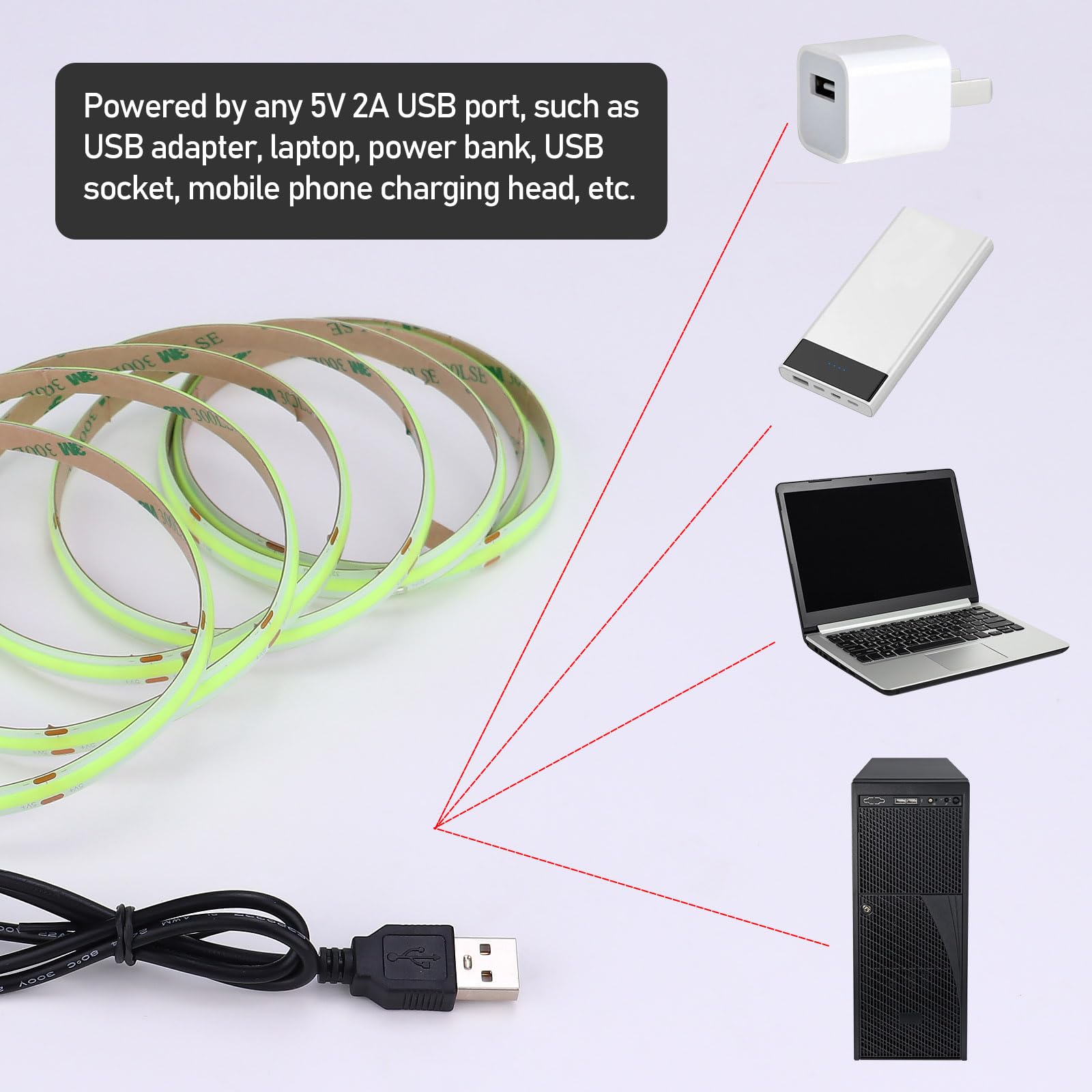 Amazon.com: KXZM DC 5V USB COB Green LED Strip Light Dimmable IP65